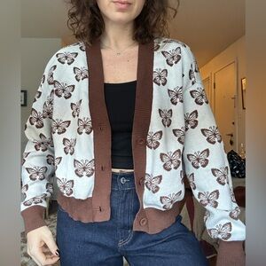 White and Brown Butterfly Cardigan